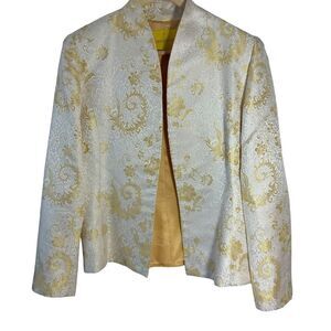 Flores‎ & Flores Cream/Gold Brocade Open Front Jacket Sz 10